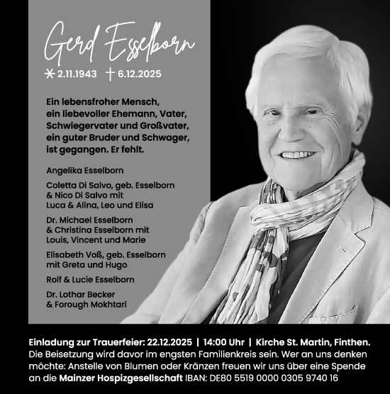 Traueranzeige von Gerd Esselborn von Allgemeine Zeitung Mainz
