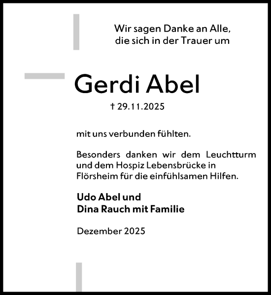 Traueranzeige von Gerdi Abel von Rüsselsheimer Echo
