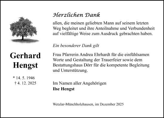 Traueranzeige von Gerhard Hengst von Wetzlarer Neue Zeitung