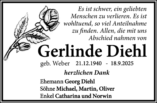 Traueranzeige von Gerlinde Diehl von Darmstädter Echo