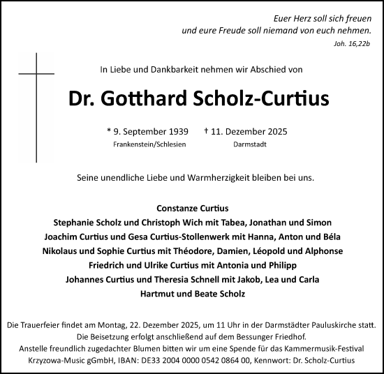 Traueranzeige von Gotthard Scholz-Curtius von Darmstädter Echo