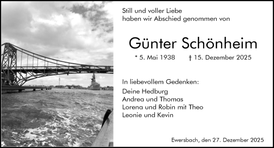 Traueranzeige von Günter Schönheim von Dill Block