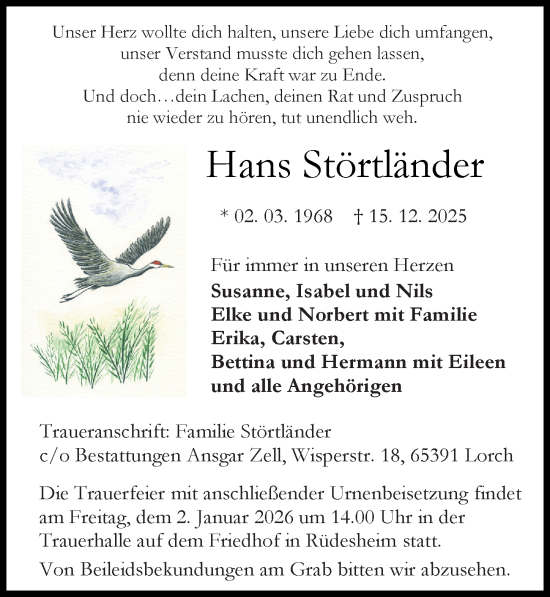 Traueranzeige von Hans Störtländer von Rheingau Kurier
