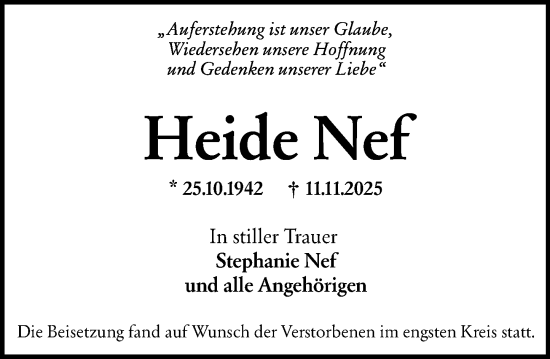 Traueranzeige von Heide Nef von Wiesbadener Kurier