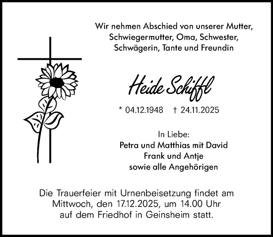 Traueranzeige von Heide Schiffl von Groß-Gerauer Echo