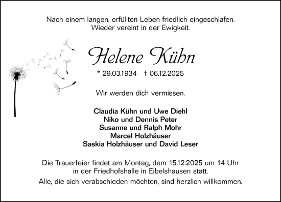 Traueranzeige von Helene Kühn von Dill Block