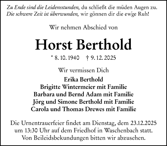 Traueranzeige von Horst Berthold von Darmstädter Echo