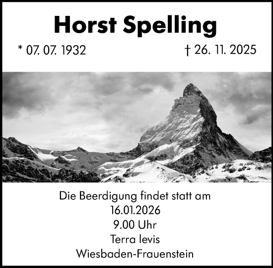 Traueranzeige von Horst Spelling von Hochheimer Zeitung