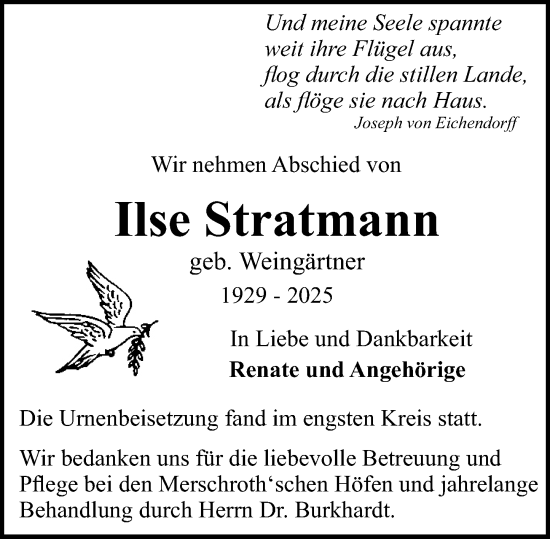 Traueranzeige von Ilse Stratmann von Allgemeine Zeitung Rheinhessen-Nahe