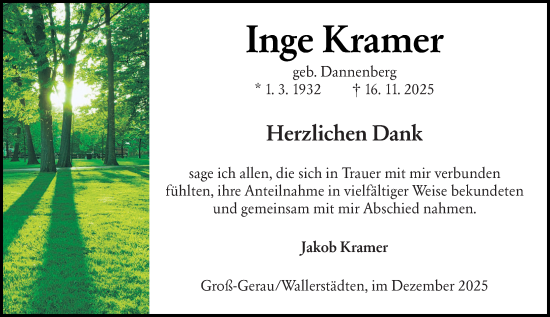 Traueranzeige von Inge Kramer von Groß-Gerauer Echo