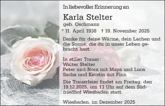 Traueranzeige von Karla Stelter von Wiesbadener Kurier