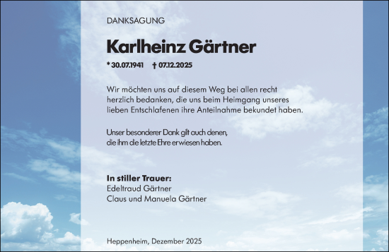 Traueranzeige von Karlheinz Gärtner von Starkenburger Echo