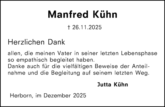 Traueranzeige von Manfred Kühn von Dill Block