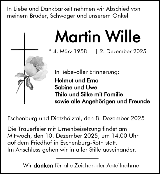 Traueranzeige von Martin Wille von Dill Block