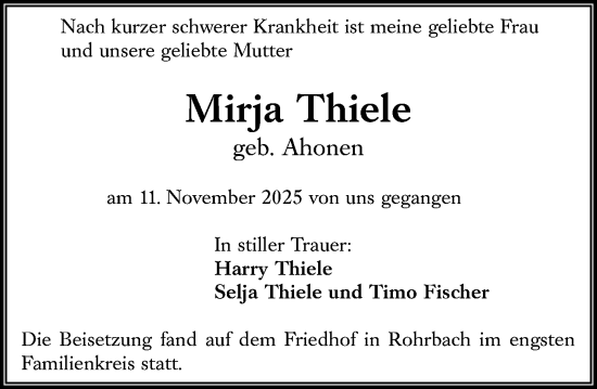 Traueranzeige von Mirja Thiele von Darmstädter Echo