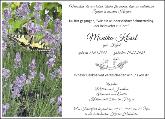 Traueranzeige von Monika Kissel von Allgemeine Zeitung Mainz