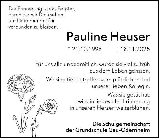 Traueranzeige von Pauline Heuser von Allgemeine Zeitung Alzey