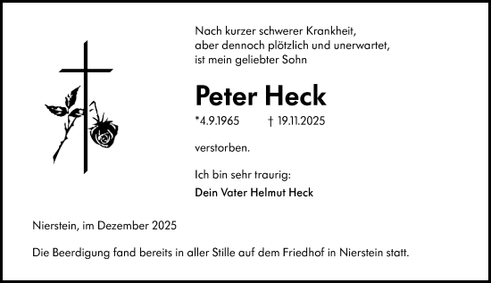 Traueranzeige von Peter Heck von Allgemeine Zeitung Mainz