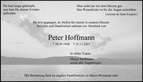 Traueranzeige von Peter Hoffmann von Allgemeine Zeitung Mainz