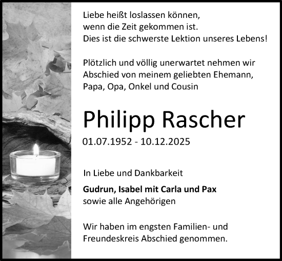 Traueranzeige von Philipp Rascher von Darmstädter Echo