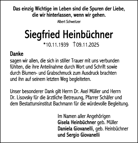 Traueranzeige von Siegfried Heinbüchner von Darmstädter Echo