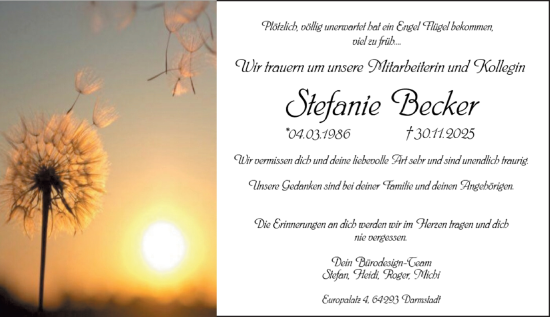 Traueranzeige von Stefanie Becker von Darmstädter Echo