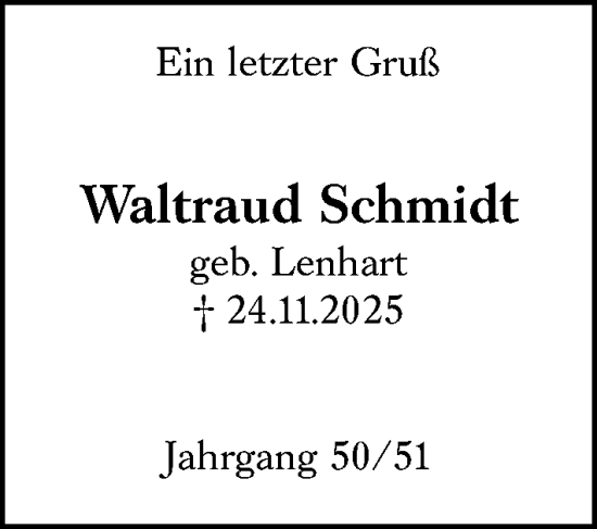 Traueranzeige von Waltraud Schmidt von Camberger Anzeiger