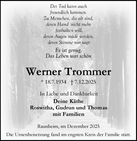 Traueranzeige von Werner Trommer von Rüsselsheimer Echo