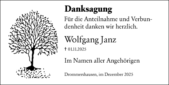Traueranzeige von Wolfgang Janz von Weilburger Tageblatt