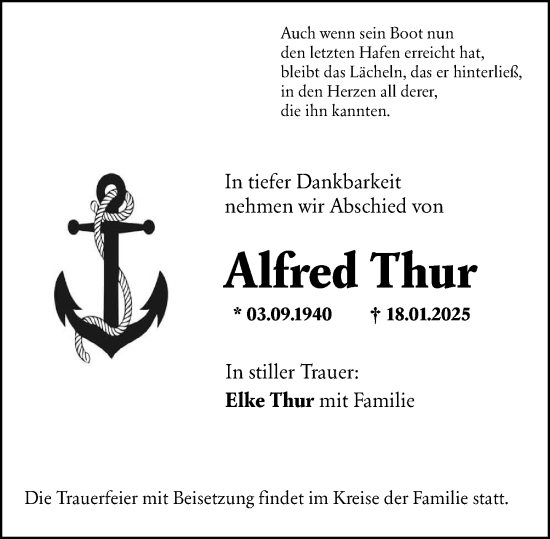 Traueranzeige von Alfred Thur von Wiesbadener Kurier