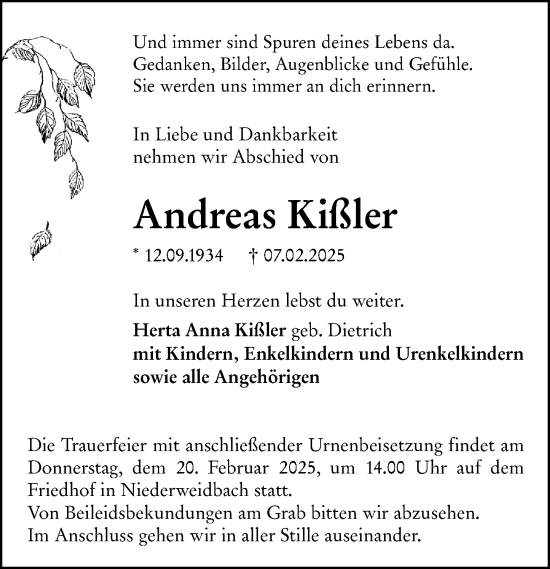 Traueranzeige von Andreas Kißler von Wetzlarer Neue Zeitung