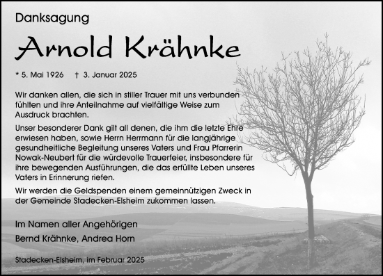 Traueranzeige von Arnold Krähnke von Allgemeine Zeitung Mainz