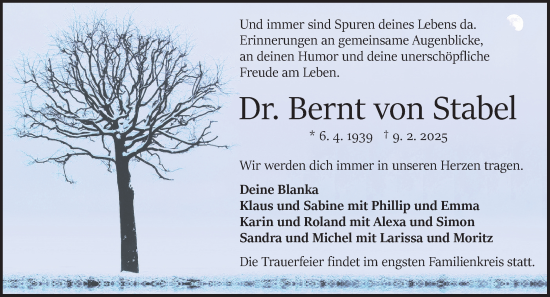 Traueranzeige von Bernt von Stabel von Odenwälder Echo