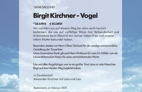 Traueranzeige von Birgit Kirchner-Vogel von Allgemeine Zeitung Mainz