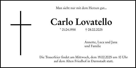 Traueranzeige von Carlo Lovatello von Darmstädter Echo
