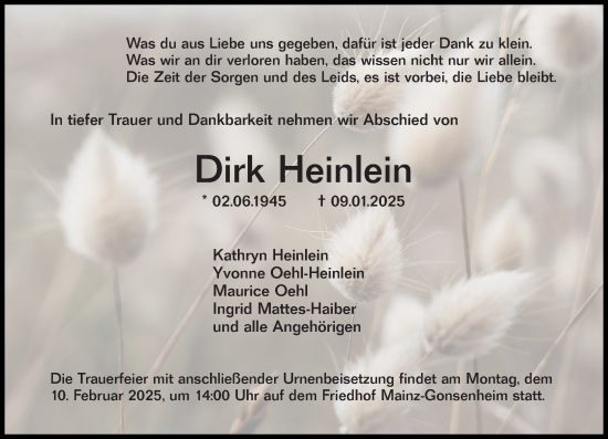 Traueranzeige von Dirk Heinlein von Wiesbadener Kurier
