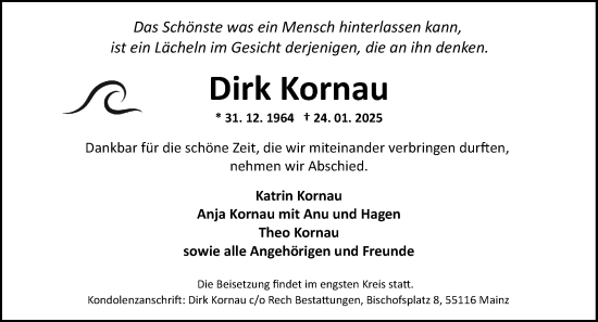 Traueranzeige von Dirk Kornau von Wiesbadener Kurier
