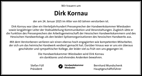 Traueranzeige von Dirk Kornau von Wiesbadener Kurier