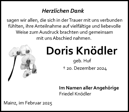 Traueranzeige von Doris Knödler von Allgemeine Zeitung Mainz