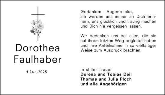 Traueranzeige von Dorothea Faulhaber von Hochheimer Zeitung