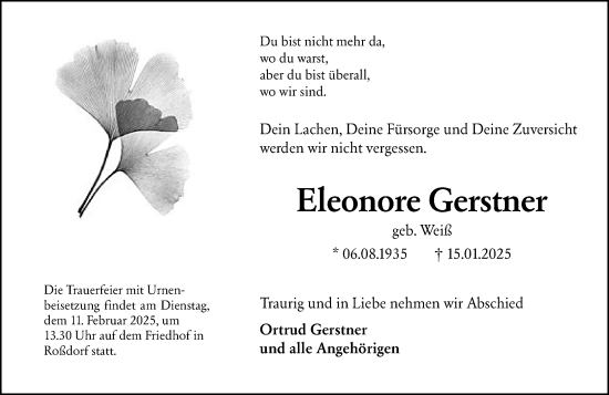 Traueranzeige von Eleonore Gerstner von Darmstädter Echo