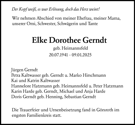 Traueranzeige von Elke Dorothee Gerndt von Wiesbadener Kurier