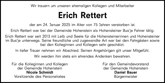 Traueranzeige von Erich Rettert von Idsteiner Land/Untertaunus