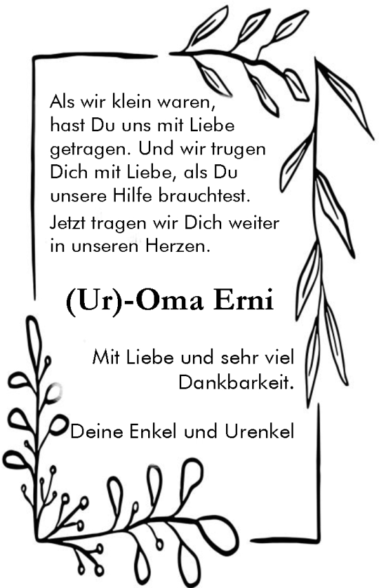 Traueranzeige von Erni Karle von Dill Block