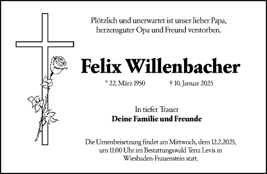 Traueranzeige von Felix Willenbacher von Wiesbadener Kurier
