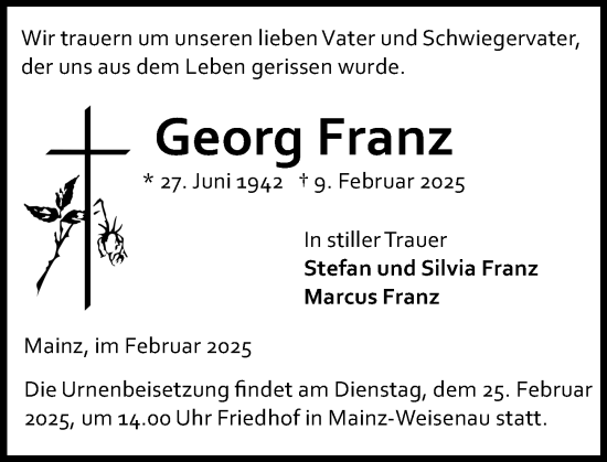 Traueranzeige von Georg Franz von Allgemeine Zeitung Mainz