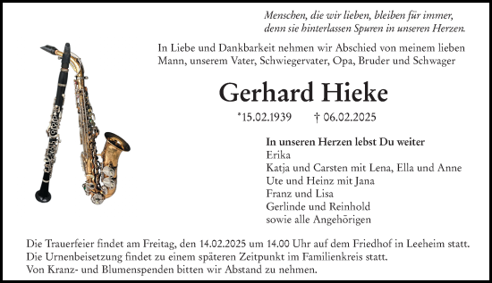 Traueranzeige von Gerhard Hieke von Groß-Gerauer Echo