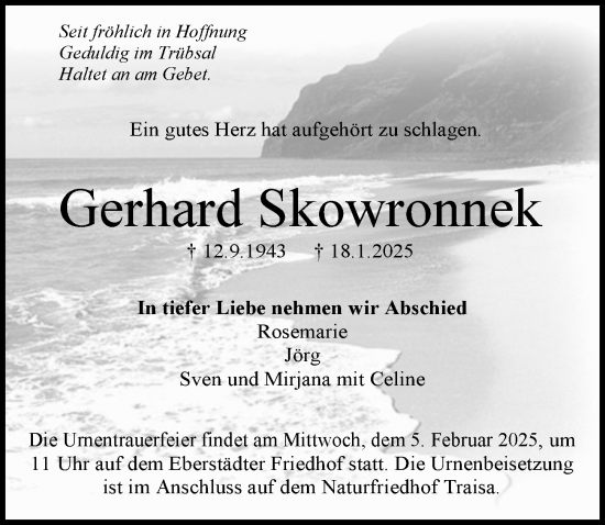 Traueranzeige von Gerhard Skowronnek von Darmstädter Echo