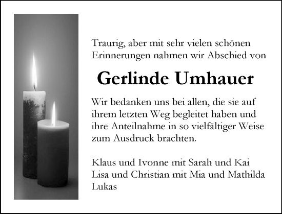 Traueranzeige von Gerlinde Umbhauer von Starkenburger Echo