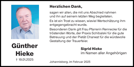 Traueranzeige von Günther Hieke von Wiesbadener Kurier